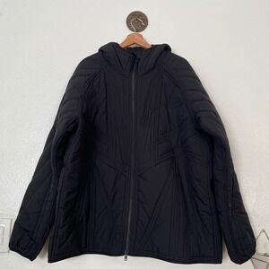 Y-3 Adidas Yohji Yamamoto Black Quilted Hooded Jacket Geometric Stitch Mens 2XL